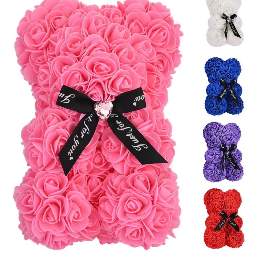 Pink Rose Teddy Bear with Bow